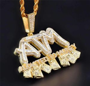 Iced ut beroende av pengar pendell guld silver pläterad mikrobelagd kubik zirkon mens hip hop smycken gåva8759283