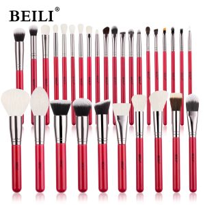 Cases BEILI Red Natural Makeup Brushes Set 1130pcs Foundation Blending Powder Blush Eyebrow Professional Eyeshadow brochas maquillaje