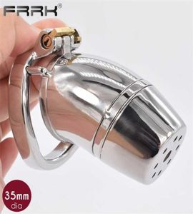 FRRK Male Device Full Closed Steel Cock Cage BDSM Adult Sex Toys Metal Bondage Belts for Men Shower Head Penis Rings 2110131438118