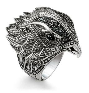 Hip Hop Personality Retro Jewelry 925 Sterling Silver Fashion Eagle Ring Bird Bird Bird Bird Bird Fead Band For Men Gift8219326