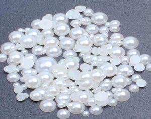 Branco e marfim 1000pcs 16mm Meio redondo pérolas planas de pérolas cola em gemas de resina para vestidos de roupas acessórios de jóias diy82022227