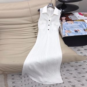 women's dress linen black and white lapel sleeveless gathered waist midi dress