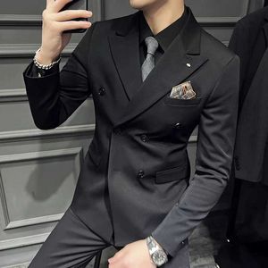 Men's Suits Blazers Autumn/Winter High Quality Thick Suit Mens Business Set Three piece Double Chest Large Size Q240507