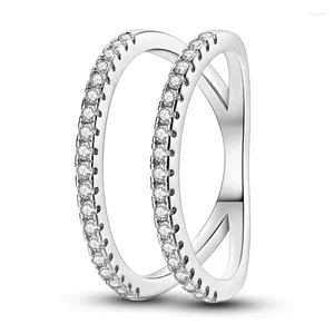 Anelli a cluster Low Key 925 Sterling Silver Parallel Line intarsiata a doppio strato anello vuoto per gli accessori per i gioielli del festival musicale femminile