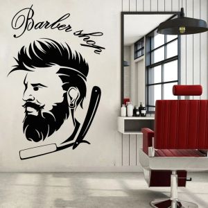 Stickers Barbershop Wall Sticker Barber Icon Vinyl Decal Man's Hair Salon Stickers Shaving Art Mural Haircut Decals Shop Window Decor