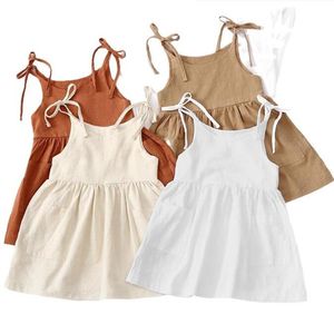 Summer Cotton Girls Slip dress Tops Solid Color short skirt Kids Children Top Baby Girl Casual beach dress