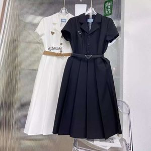 tops dresses for woman 2024 Spring/Summer New Short sleeved Shirt Spliced Hundred Pleated Long Skirt, Stylish and Fashionable Waist Closing Dress with Belt Skirt