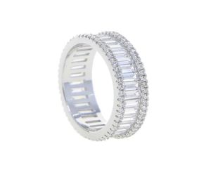 Eheringe Ganze silberne Farbe ECED BLING Full 5A Kubikzirkonia CZ Band Baguette Finger Ring für Frauen Fashion Engageme2699198