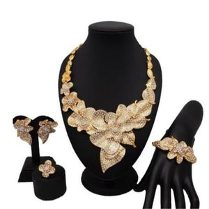 Dubai 24K guld stora smycken sätter kvinnor bröllop lång halsband08422682