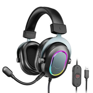 Headsets Fifine USB Gaming Headset mit 7.1 Surround Sound/Draht/3EQ-Modus RGB über Ohrkopfhörer mit MIC für PC PS5 Ampligame-H6 J240508