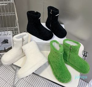 Tasarımcı Botlar Kadın Avustralya Kuzu Yün Kıvırcık Saç Yüksek-Düşük Yamaç Günlük Kar Botları Platform Botlar Yumuşak Ayakkabılar 2023 Yeni Stil Yeşil Black Beyaz