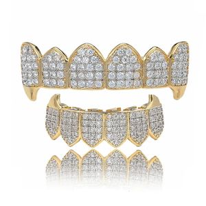 HipHop -Eiszirkotzahn für Frauen Männer Körper piercing Schmuck Gold Kubikzirkonia Zähne Grill oberen Oberkappe Set 240504