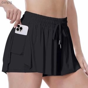 Röcke Vitalin Womens 2 in 1 fließende Laufshorts Doppelschicht Sporttraining Biker Shorts High Taille Gymnastik Tennis Röcke Y240508