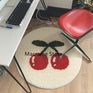 Carpets Round Ins Style Red Cherry Bedroom Bedside Carpet Home Computer Chair Anti-Slip Cartoon Simple Bathroom Absorbent Foot Mat