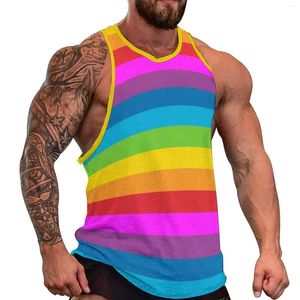 Herrtankstoppar randiga mönster topp mans regnbågestränder sommar anpassade bodybuilding streetwear överdimensionerade ärmlösa västar