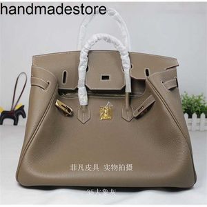 Platinum Bag Classic Handbag 25 30 35cm Togo Litchi Pattern Head Layer Cowhide Handheld Women's Bag Handmade Genuine Leather