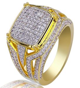 Hip Hop Iced Out Gold Micro Pave Cubic Zircon Bling Big Square Rings for Male Jewelry 18mm Mother039s Day Gift4994109