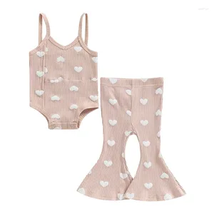 Set di abbigliamento 0-3t di San Valentino per bambini pantaloni set di pagliarie senza maniche con abbondanza con abbigliamento estivo in vita elastica