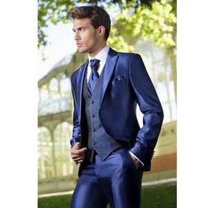 Erkekler Suits Blazers Özelleştirilmiş Homeme Yeni Parlak Mavi Mens Wear 3 Parti 2019 Varış Partisi Gece Elbisesi Düğün Q240507