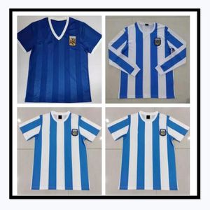 #10 Maradona 1986 Argentina Retro Soccer Jerseys Kempes Maradona 86 Camisas de futebol vintage Classic Home Away Azeia Camisetas de Futbol 235T