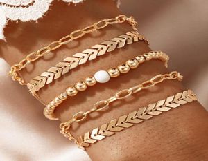 Bracelets de charme 5 PCs/Chain de ouro conjunto para mulheres múltiplas pulseiras empilháveis ​​BRACELTAS BÁSICAS DE JOIXAS DE MANA