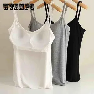 Kvinnotankar wtempo kvinnor sexiga mjuka camis med inbyggd bh justerbar axelband stretchig rygglös väst vit svart casual tank tops