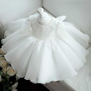 Christening dresses Sequin White First Baby Girl Birthday Dress Long sleeved Newborn Baptist Grid Princess Party Prom Q240507