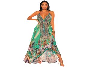 Design Elegant Fashion Ladies Summer Dresses Sexig Vintage Vneck Floral Halter Dress1437806