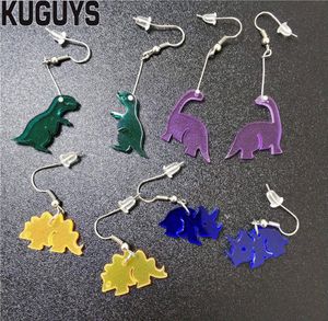 Kuguys mode akryl smycken anpassad klar akryl lång droppörhängen gåva 4 färger små dinosaurier dingle örhänge för kvinnor8839149