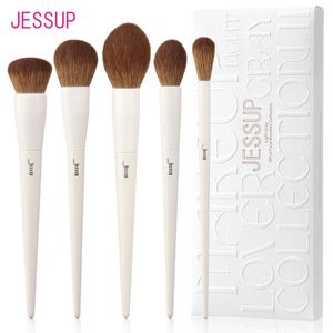 Makeup Brushes Jessup facial brush set 5Pcs makeup pure basic powder blusher bronze outline fluffy light grey T493 Q240507