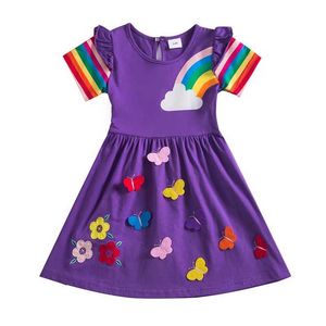 Flickas klänningar hoppande mätare sommarfjärilar flickor födelsedagsklänningar regnbåge mode småbarn kostym fest prinsessan barn 3-8t frocksl2405
