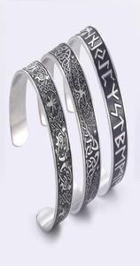 Teamer Edelstahl Nordic Viking Runes Bangle Wicca Amulett Vintage Tree of Life Manschette Armband Schmuck Geschenk für Männer Frauen1764975