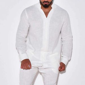 Men's Tracksuits Fashionable and simple casual sportswear mens cotton linen breathable solid color V-neck long sleeved mens two-piece setL2405