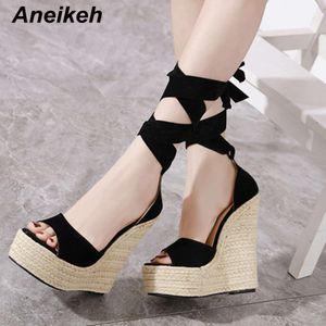 Women Summer Butterfly Knot Open Toe Sandals Flature High Heel Wedge Lace-Up ankle bowtie shoes 35-40