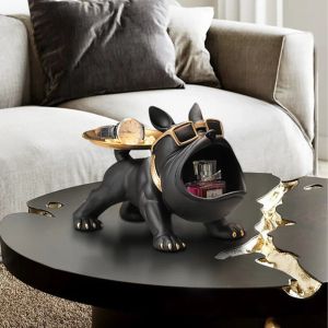 Sculptures Home Decor Sculpture Dog Big Mouth French Bulldog Butler with Metal Tray Table Decoration Statue for Live Room Dog Bulte