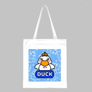 Shopping Bags Cartoon Pattern Duck Women Canvas Tote Korean Students Shoulder Cloth Bag Foldable Shopper Handbag For Girls