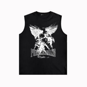 Purple Brand's new High Street Retro Summer Cool sleeveless T-shirt BPUR072 Winged Ghost Print Vest Vest R84W80 Men's and women's loose casual fashion top