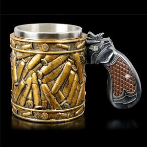 Gun Mugs Revolver Gun Pistol Tankard Mug With Ammo Bullet Round Shells Beer Mugs Coffee Cup Drinkware 400ml 2202