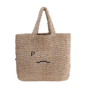 Microfiber Large Tote Bag Woven Straw Triangle Beach Bag Women's Luxur Handväskor Straw Woven Shopping Bag Holiday Beach Women's Shoulder Bag 48cm