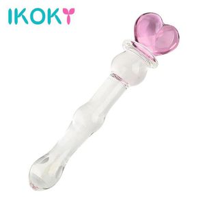 Ikoky Pink Heart Glass Dildo для женщин Crystal Masturbator для женщины для влагалищного и анального стимуляционного стекла Удовольствие Q1707182641064