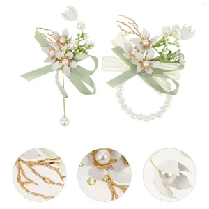 Decorative Flowers 2 Pcs Bridal Accessories Prom Suit Flower Wristband Manual Romantic Corsage Bridesmaid