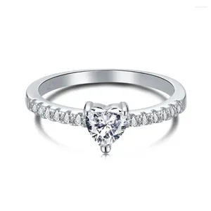 Cluster Rings STL S925 Sterling Silver Ring For Women In Europe And America Light Luxury Simple Love Simulated Diamond Jewelry