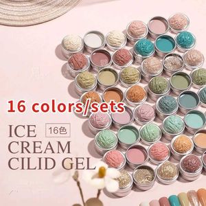 Nail Gel 16 colors/set 64 colors solid nail polish gel ice cream texture glue mixed with gradient paint filling can Q240507