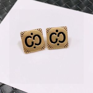 Orecchini quadrati di stallone, oro 14K, doppia lettera classica con smalto, nero, oro, orecchini designer, uomini, donne, sia indossabili, di alta qualità, versione corretta, San Valentino