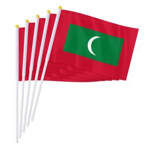 Accessories PTEROSAUR 14*21cm Maldives Hand Flag, Maldivian National Flag World Countries Decor Gifts Small Hand Held Waving Flag, 50/100pcs