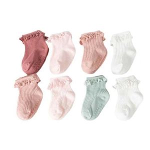 Barnstrumpor 4Pair/Lot New Baby Childrens Non-Slip Autumn Winter Cotton Socks Solid Color Baby Foot Socks