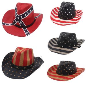 Amerikan su geçirmez yıpranmış yıldız ve şerit bayrağı beş sivri yıldız çizgili kotlu şapka ile kavisli ağzına kadar binicilik caz üst şapka