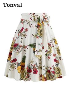 Spódnice Tonval kolorowy kwiat vintage huling sukienka Summer damska zamek błyskawiczny