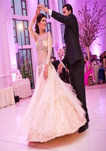Haftowe aplikacje indyjskie długie rękawy sukienki ślubne kwadratowe cekiny szyjki ślubne sukienki iluzja koronkowa koronkowa potargła vintage wed1400449