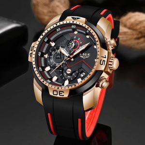 2020 LIGE Sport Watch Mężczyznę Top Luksusowy chronograf silikonowy pasek kwarcowy męskie zegarki Wodoodporne zegar Relogio Masculino Box T20081 3036